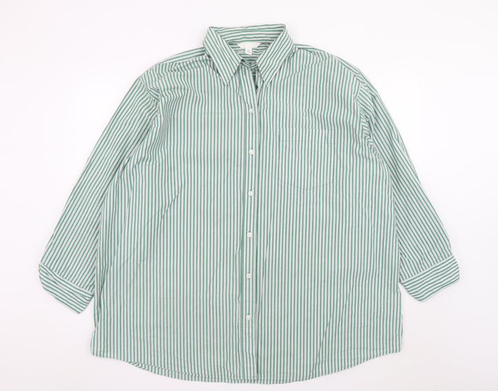 H&M Men's Green Striped Long Sleeve Cotton Dress Shirt Size S