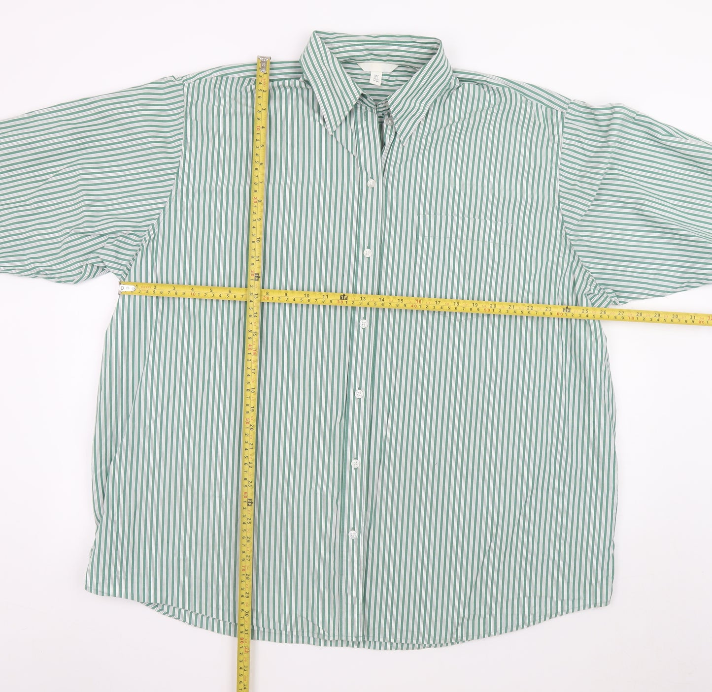 H&M Men's Green Striped Long Sleeve Cotton Dress Shirt Size S