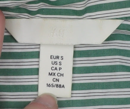 H&M Men's Green Striped Long Sleeve Cotton Dress Shirt Size S