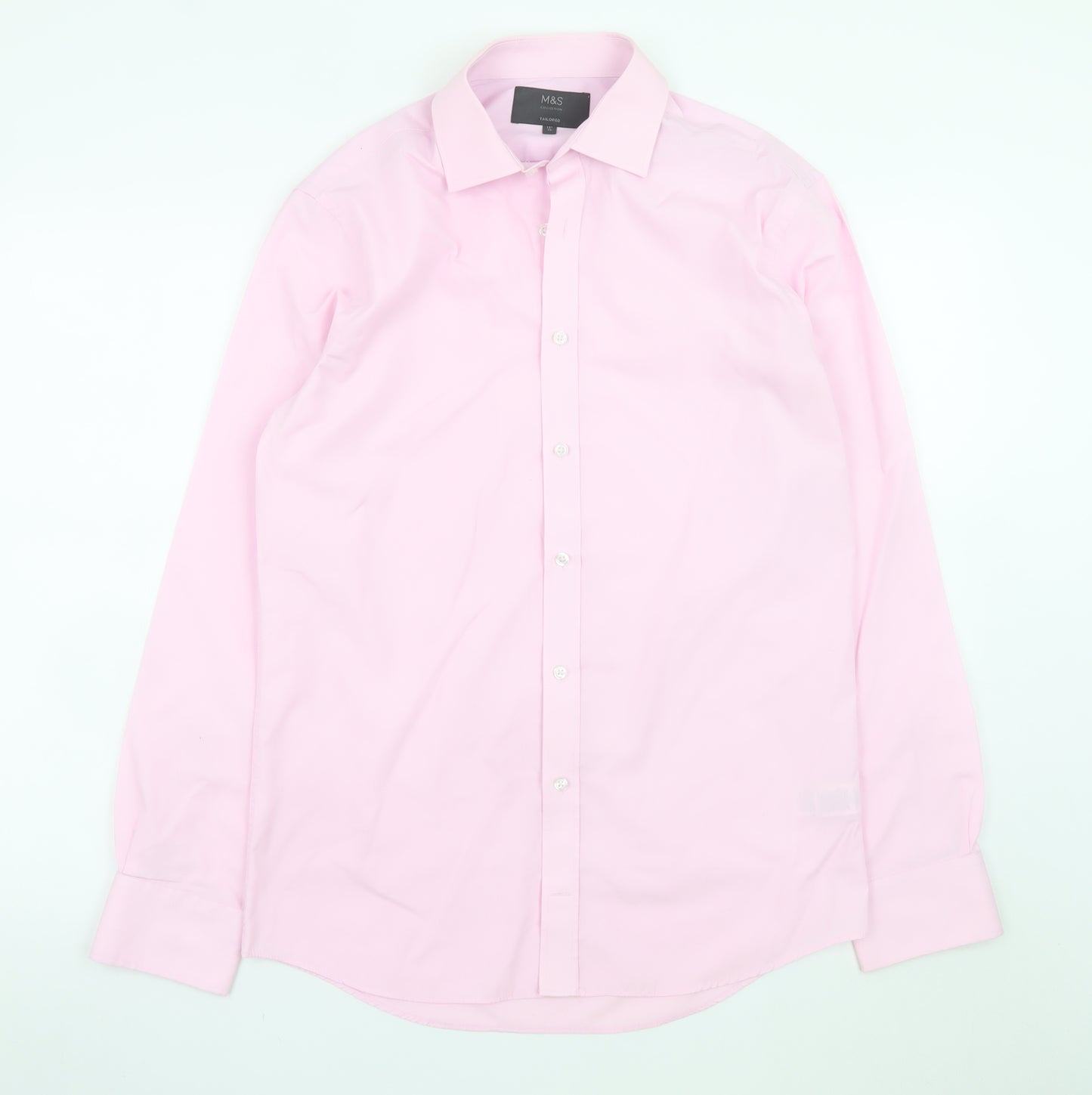 Marks and Spencer Men's Pink Regular Fit Long Sleeve Formal Dress Shirt 15in Collar