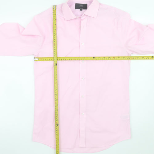 Marks and Spencer Men's Pink Regular Fit Long Sleeve Formal Dress Shirt 15in Collar