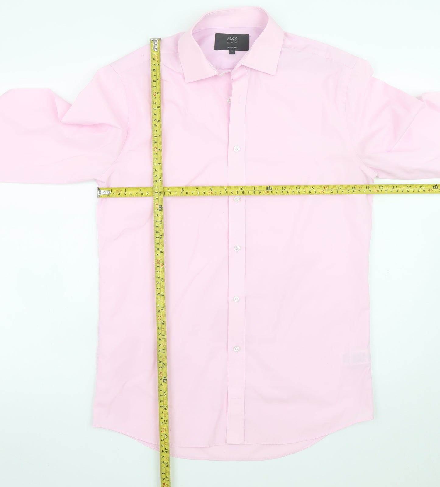 Marks and Spencer Men's Pink Regular Fit Long Sleeve Formal Dress Shirt 15in Collar