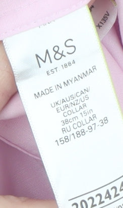 Marks and Spencer Men's Pink Regular Fit Long Sleeve Formal Dress Shirt 15in Collar