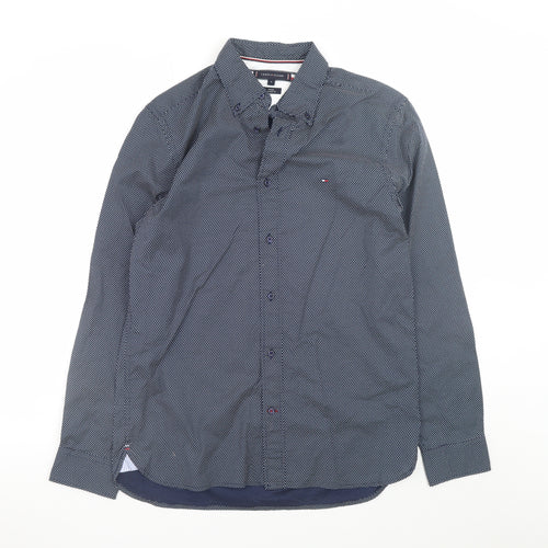 Tommy Hilfiger Men's Blue Regular Fit Long Sleeve Cotton Dress Shirt M