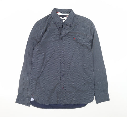 Tommy Hilfiger Men's Blue Regular Fit Long Sleeve Cotton Dress Shirt M