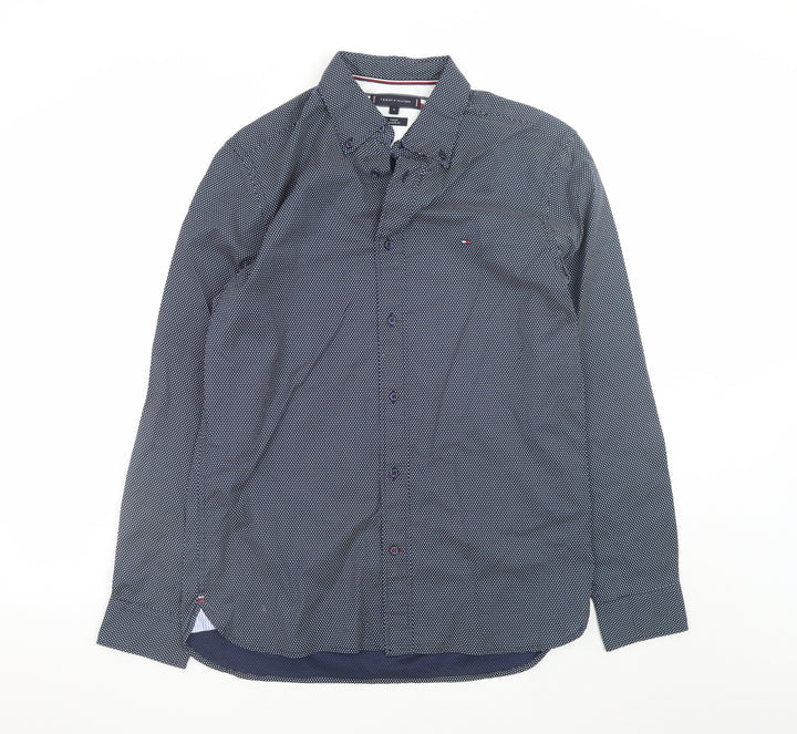 Tommy Hilfiger Men's Blue Regular Fit Long Sleeve Cotton Dress Shirt M