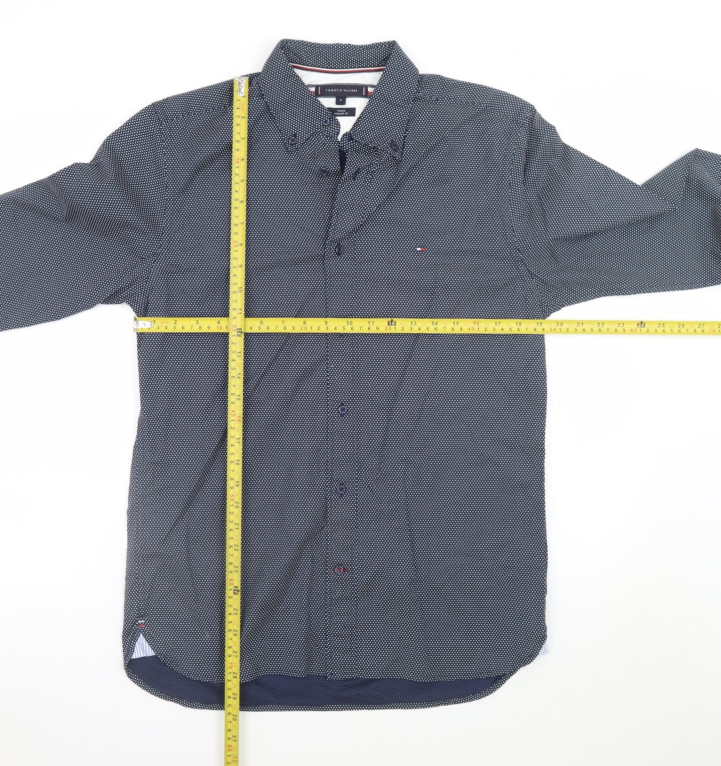 Tommy Hilfiger Men's Blue Regular Fit Long Sleeve Cotton Dress Shirt M