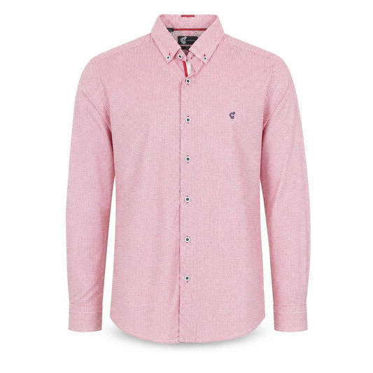 Front view of C&A Men’s Red Slim Fit Geometric Long Sleeve Button-Up Shirt, size 16.5