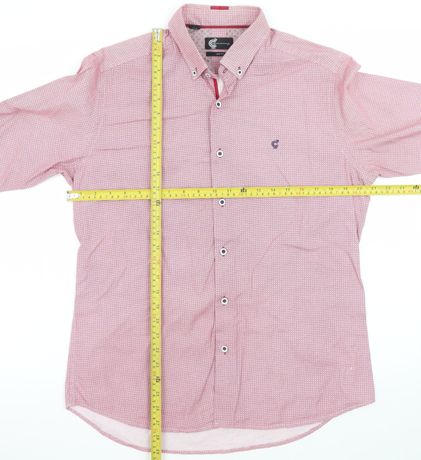 C&A Men’s Red Slim Fit Geometric Long Sleeve Button-Up Shirt Size 16.5