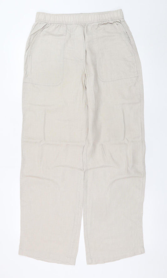 Zara Women Beige Linen Straight Trousers Size S