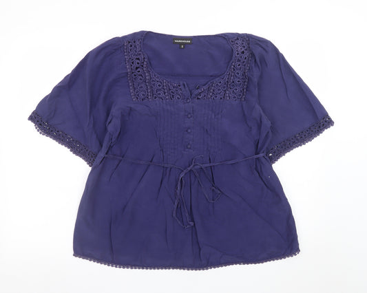 Warehouse Women's Blue Silk Cotton Tunic Blouse UK 16