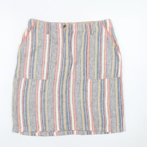 Next Women’s Multicoloured Striped Linen Blend Knee Length Skirt Size 12