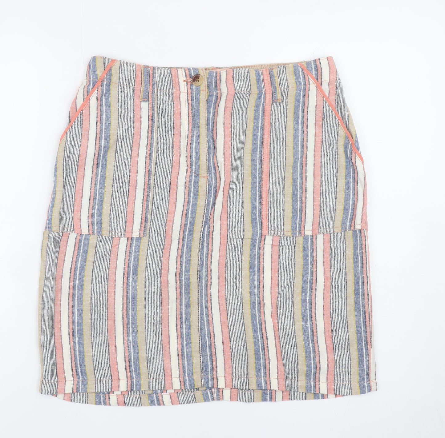 Next Women’s Multicoloured Striped Linen Blend Knee Length Skirt Size 12