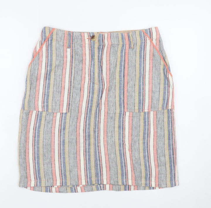 Next Women’s Multicoloured Striped Linen Blend Knee Length Skirt Size 12