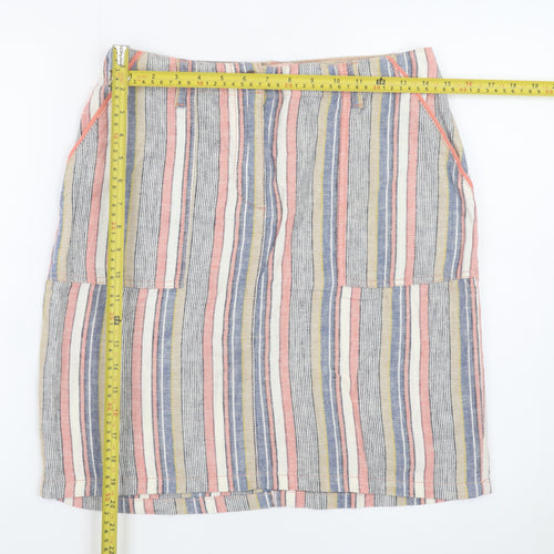 Next Women’s Multicoloured Striped Linen Blend Knee Length Skirt Size 12