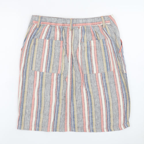 Next Women’s Multicoloured Striped Linen Blend Knee Length Skirt Size 12