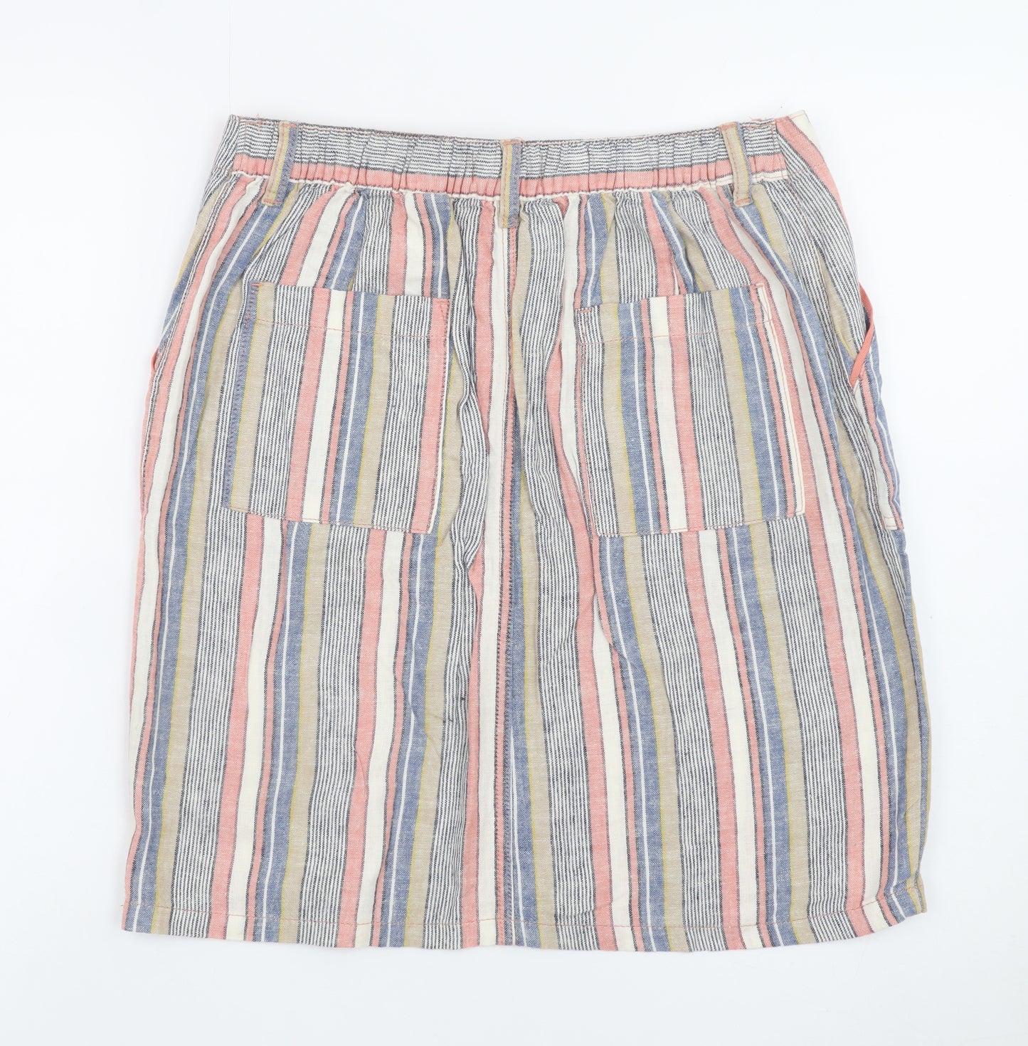 Next Women’s Multicoloured Striped Linen Blend Knee Length Skirt Size 12