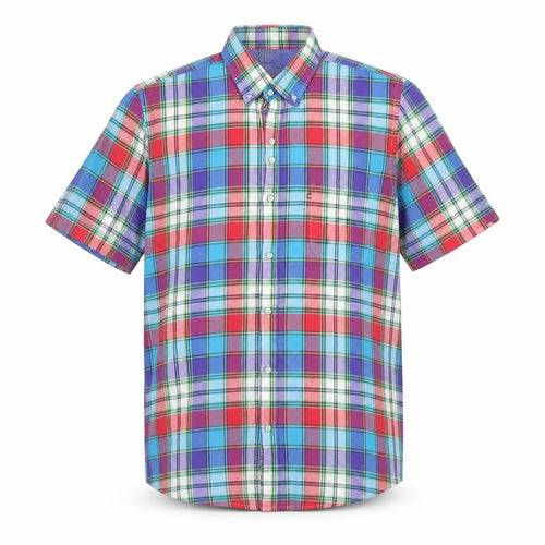 Dario Beltran Men's Multicoloured Plaid Button-Down Short Sleeve Cotton Shirt M