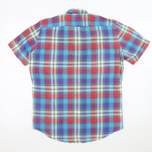 Dario Beltran Men's Multicoloured Plaid Button-Down Short Sleeve Cotton Shirt M