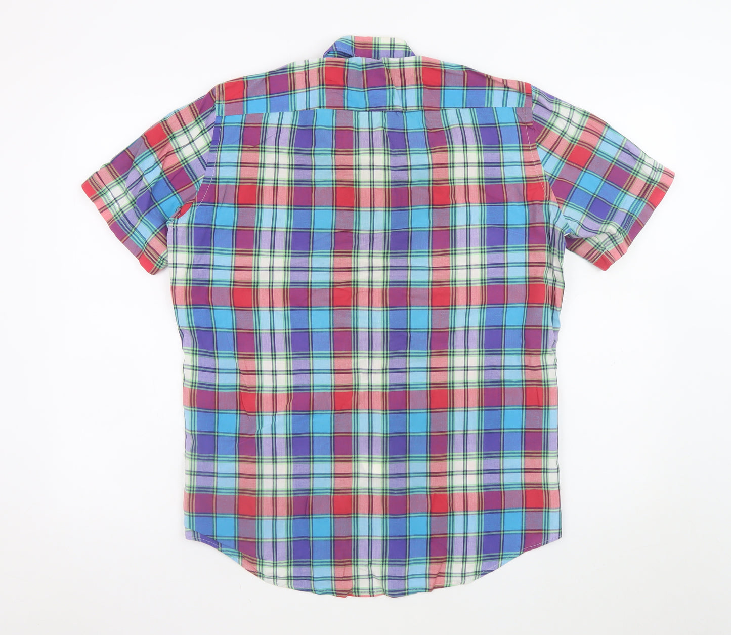 Dario Beltran Men's Multicoloured Plaid Button-Down Short Sleeve Cotton Shirt M