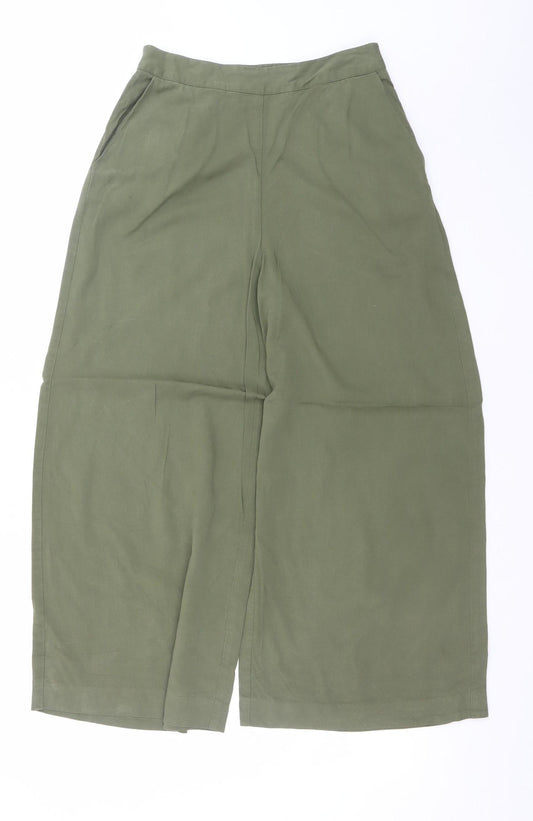 Warehouse Women’s Green Cropped Wide-Leg Trousers Size 8