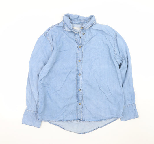 Denim Co. Women's Blue Button-Up Long Sleeve Lyocell Shirt S