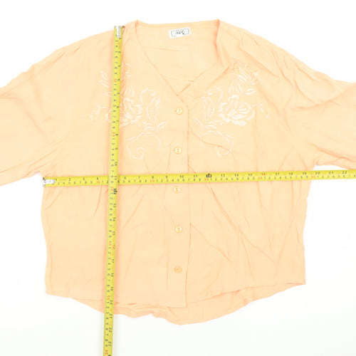 Oui Women's Orange Embroidered Viscose Long Sleeve Blouse Size 14