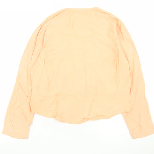 Oui Women's Orange Embroidered Viscose Long Sleeve Blouse Size 14