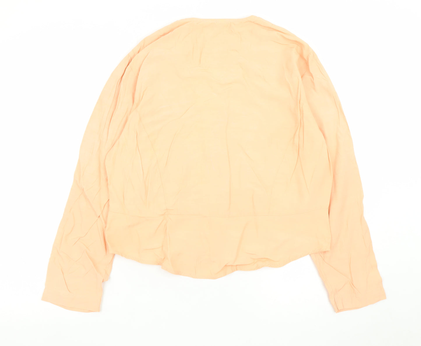 Oui Women's Orange Embroidered Viscose Long Sleeve Blouse Size 14