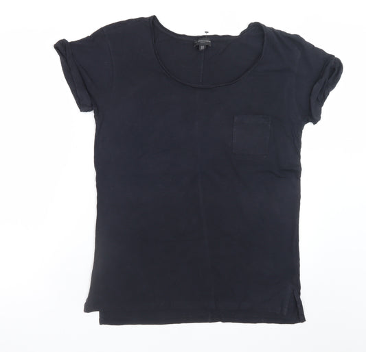 The White Company Women Black Cotton Modal Short Sleeve T-Shirt UK 14