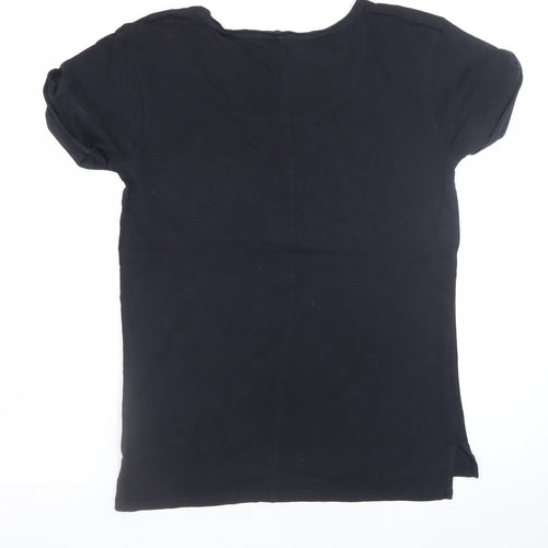 The White Company Women Black Cotton Modal Short Sleeve T-Shirt UK 14