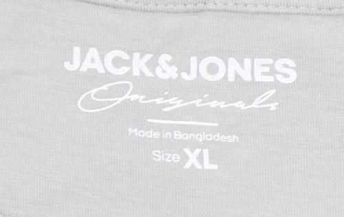 Jack & Jones Men's Grey Colourblock Logo Crew Neck T-Shirt XL