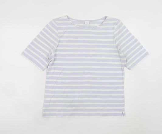 John Lewis Women Blue Striped Cotton Stretch T-Shirt Size 18