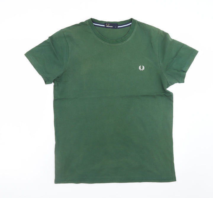 Fred Perry Men's Green Cotton Short Sleeve Crew Neck T-Shirt M