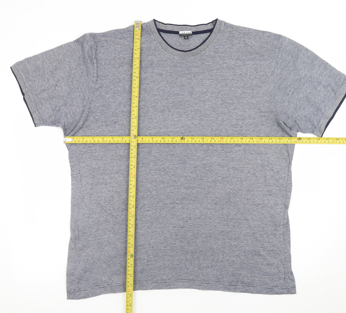 Jaeger Men’s Grey Striped Cotton Crew Neck T-Shirt XL