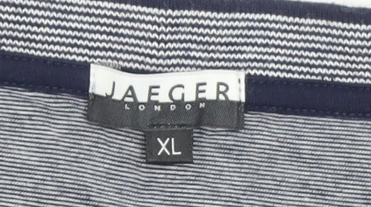 Jaeger Men’s Grey Striped Cotton Crew Neck T-Shirt XL