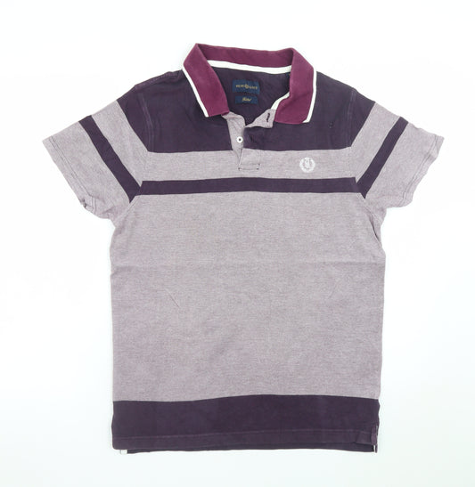Henri Lloyd Men’s Purple Striped Cotton Polo Shirt Size M Slim Fit