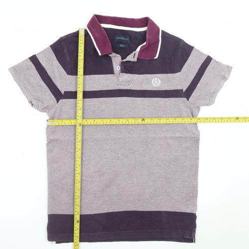 Henri Lloyd Men’s Purple Striped Cotton Polo Shirt Size M Slim Fit