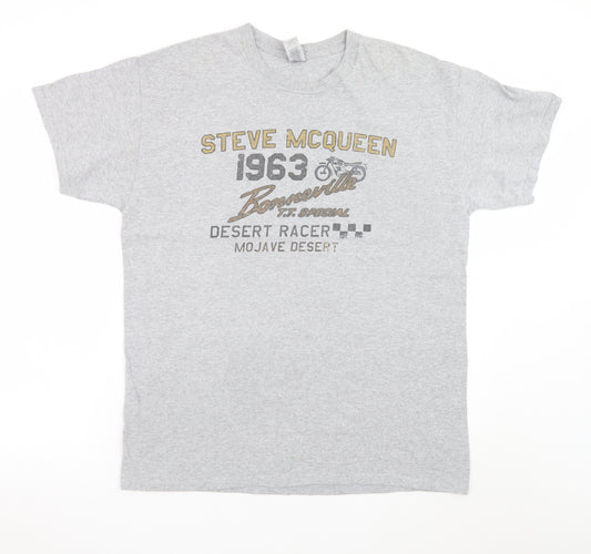Gildan Men's Grey Steve McQueen Desert Racer Graphic T-Shirt Size L