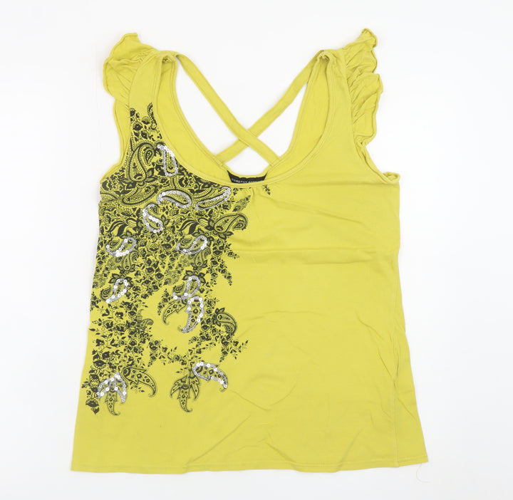 Dorothy Perkins Womens Yellow Embellished Sleeveless Top Size 14