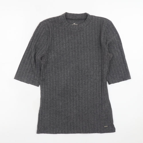 Hollister Women's Grey Slim Fit Knit 3/4 Sleeve T-Shirt S