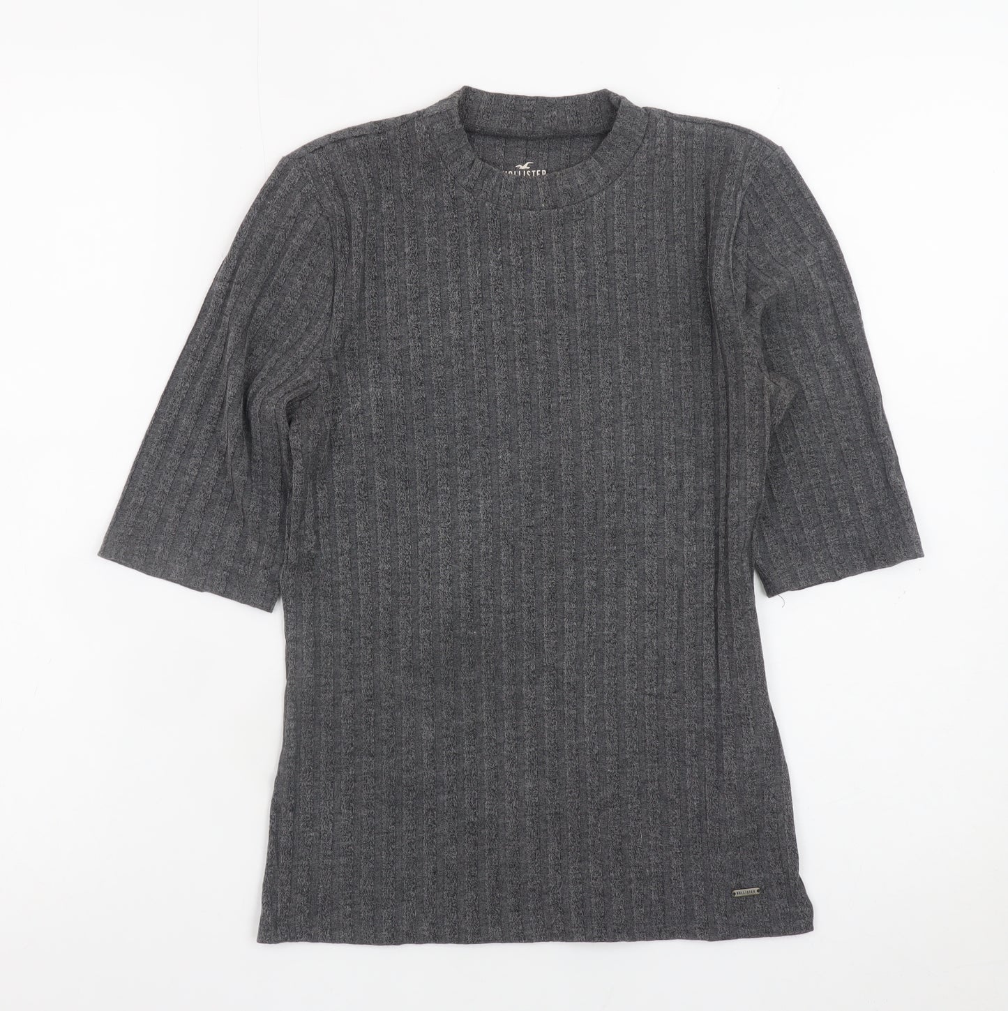 Hollister Women's Grey Slim Fit Knit 3/4 Sleeve T-Shirt S