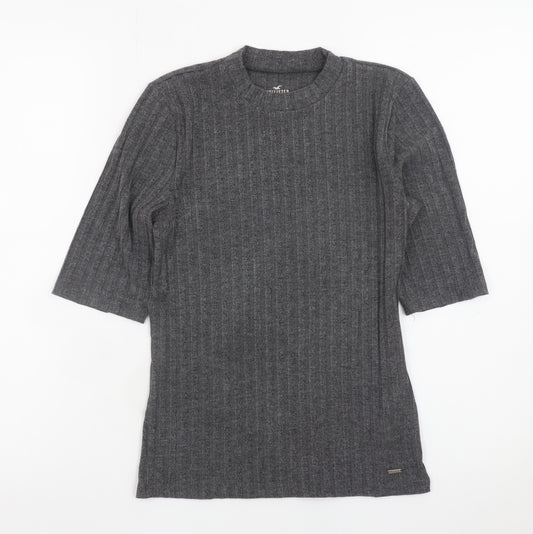 Hollister Women's Grey Slim Fit Knit 3/4 Sleeve T-Shirt S