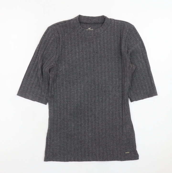 Hollister Women's Grey Slim Fit Knit 3/4 Sleeve T-Shirt S