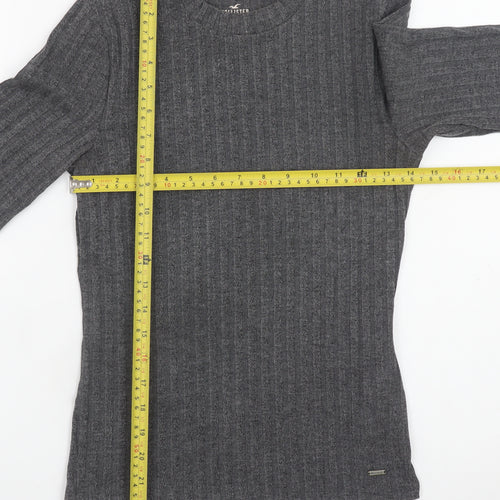 Hollister Women's Grey Slim Fit Knit 3/4 Sleeve T-Shirt S