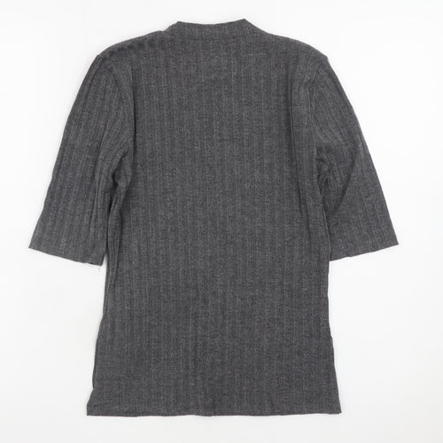 Hollister Women's Grey Slim Fit Knit 3/4 Sleeve T-Shirt S