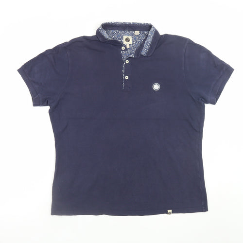 Pretty Green Men's Navy Short Sleeve Polo Shirt Size L Paisley Collar