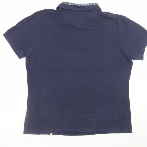 Pretty Green Men's Navy Short Sleeve Polo Shirt Size L Paisley Collar