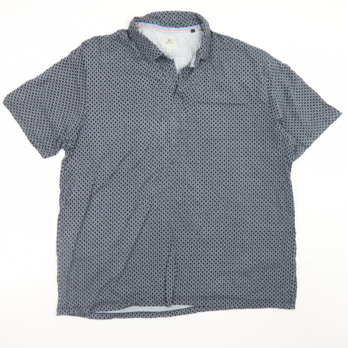 Next Men's Blue Geometric 2XL Cotton Short Sleeve Polo Shirt