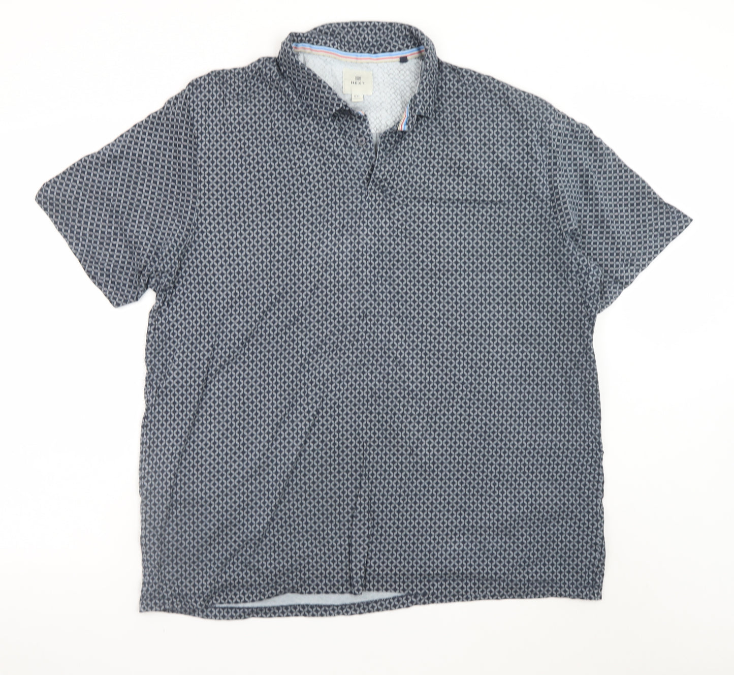 Next Men's Blue Geometric 2XL Cotton Short Sleeve Polo Shirt